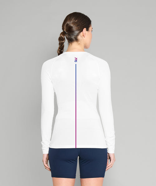 Women's Base Layer LS - White/Aurora Blue