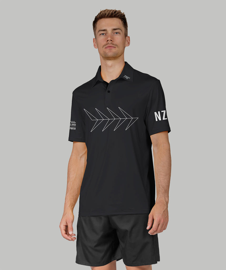 Men's Rowing NZ Supporter Polo SS - Black