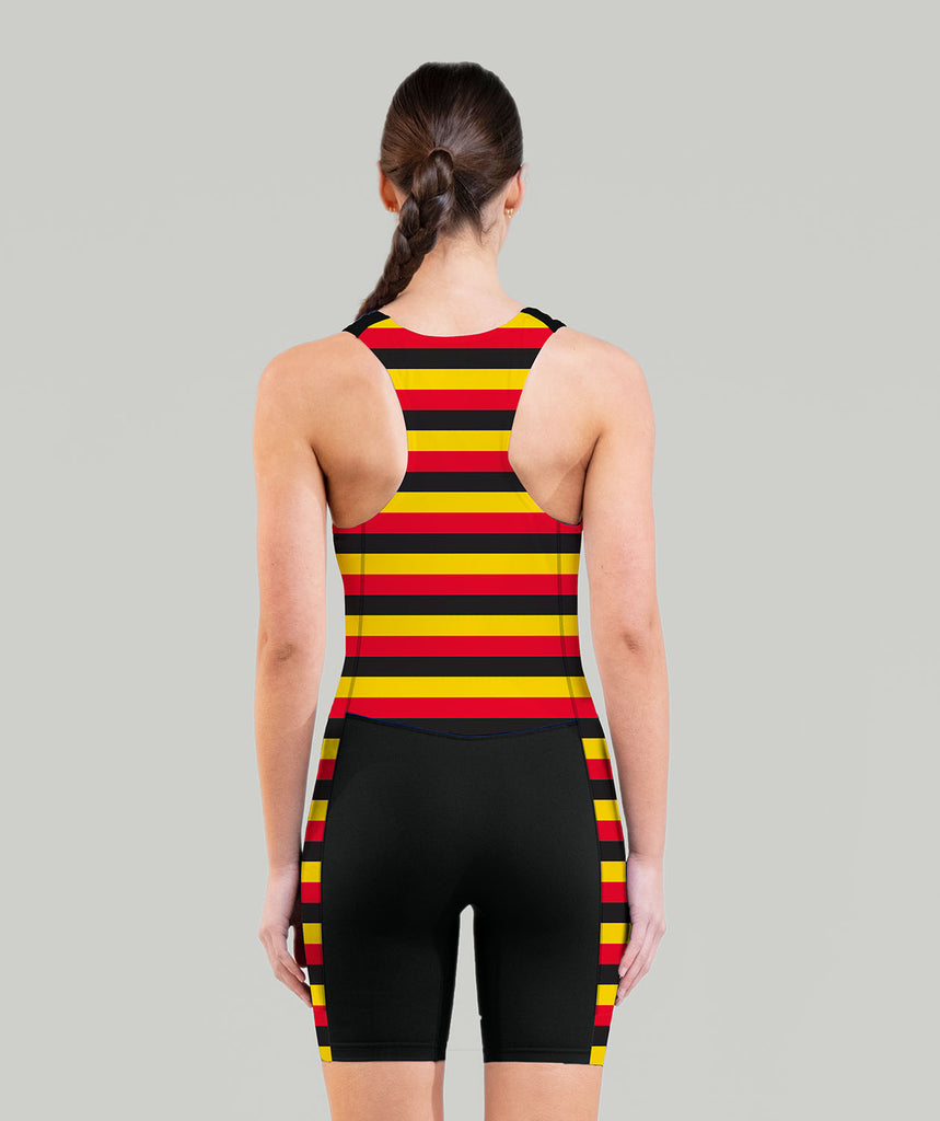 Women's Adelaide Rowing Club Sprint Unisuit - Black/Red/Yellow