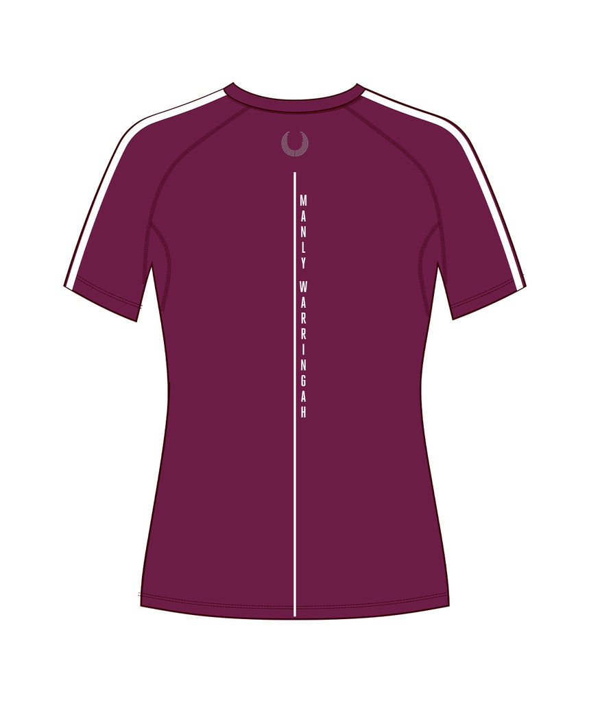 Women's Manly Warringah Kayak Club Base Layer SS - Maroon