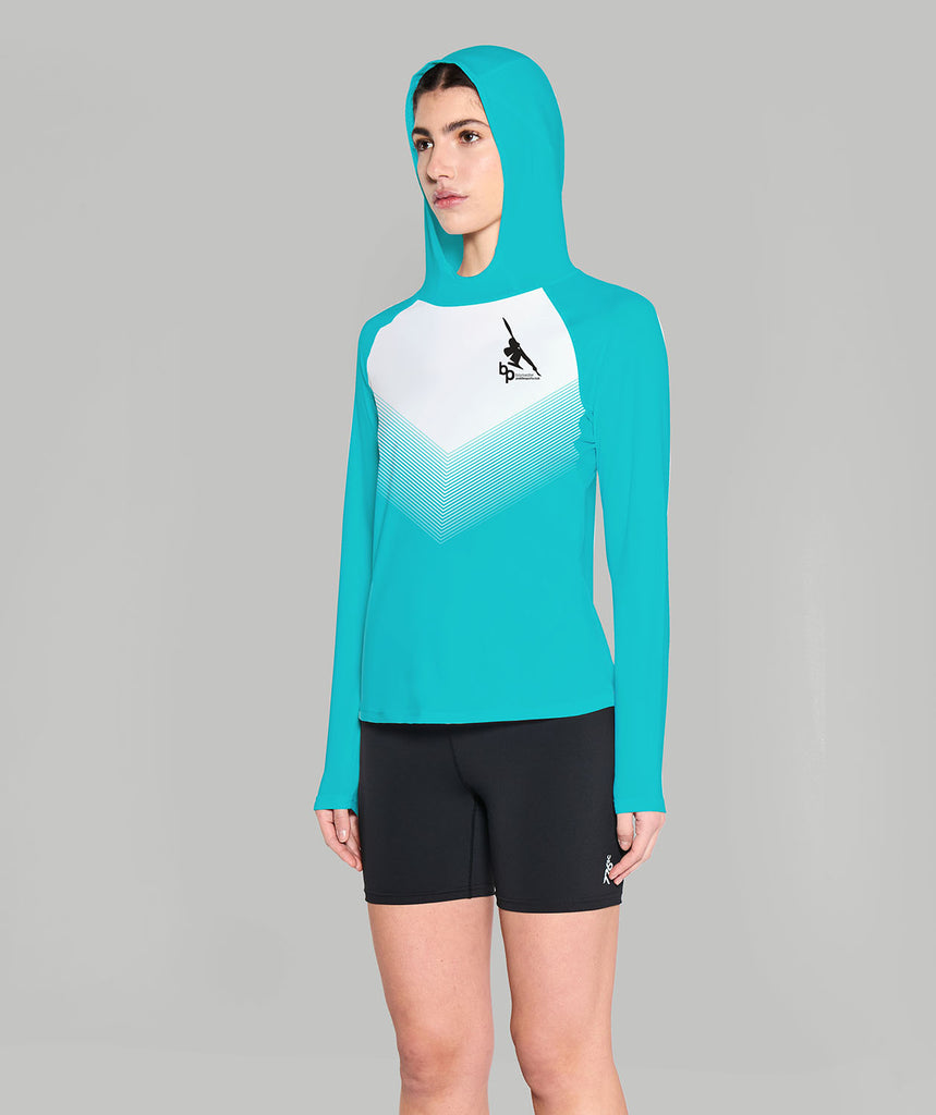 Women's Bayswater Paddlesports Club Sun Hoodie LS - White/Aqua